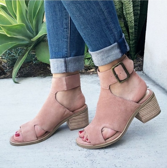 Pink Suede open toe ankle boots - Picture 3 of 7